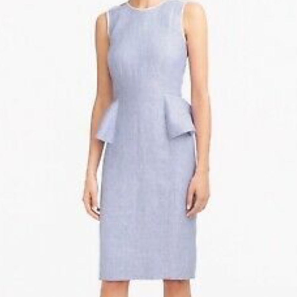 NWT J CREW LINEN PEPLUM FRENCH PERI BLUE DRESS